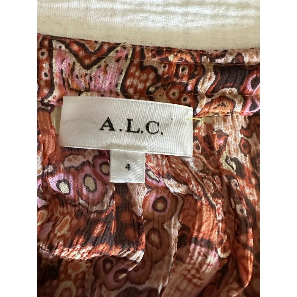 A.L.C. Carly Silk Paisley Smocked Mini Dress Size 4 Boho Luxury - Picture 5 of 8